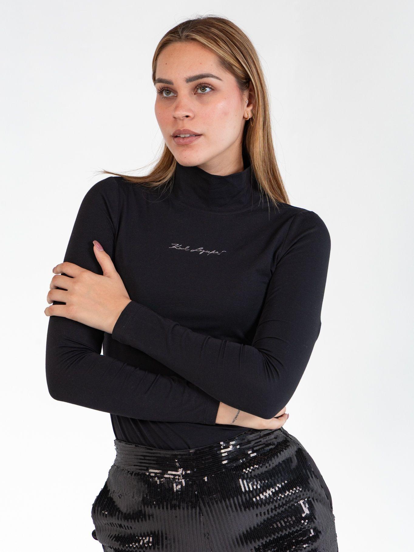 Polera de cuello alto con firma Negro Karl Lagerfeld-4