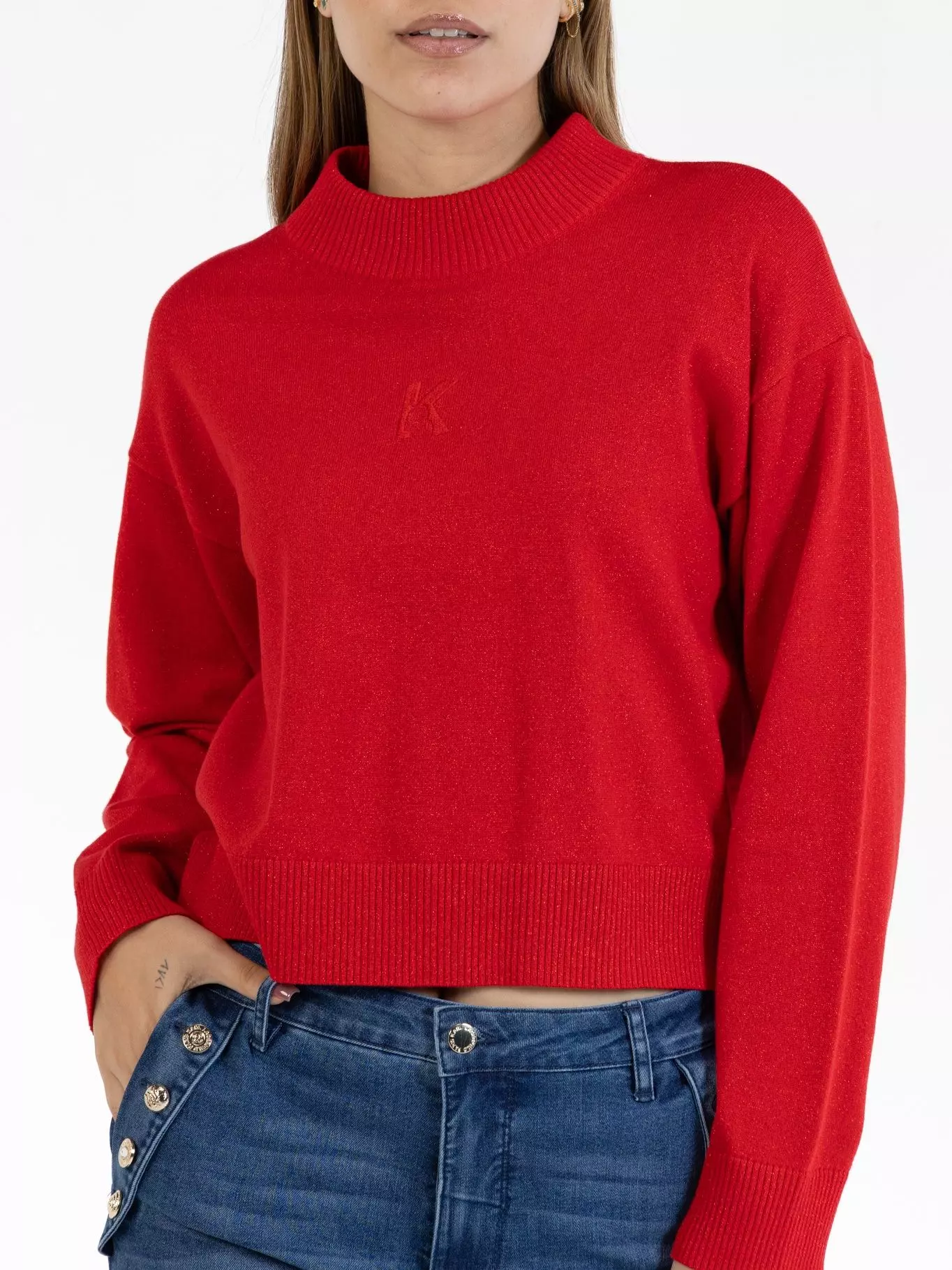 Sweater brillante con logo K Rojo Karl Lagerfeld-4