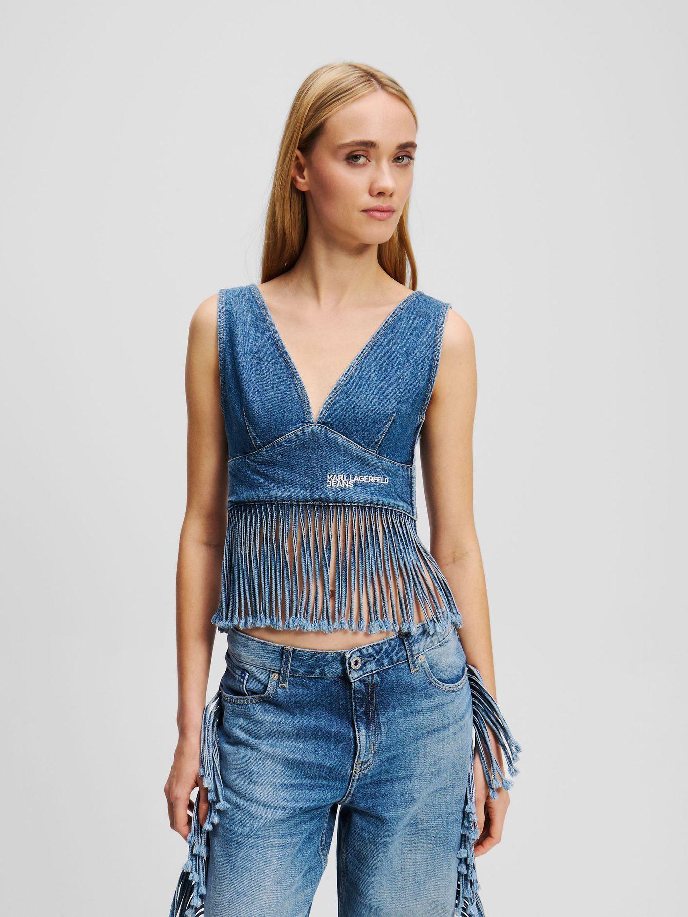 Top denim con flecos Azul Karl Lagerfeld-0