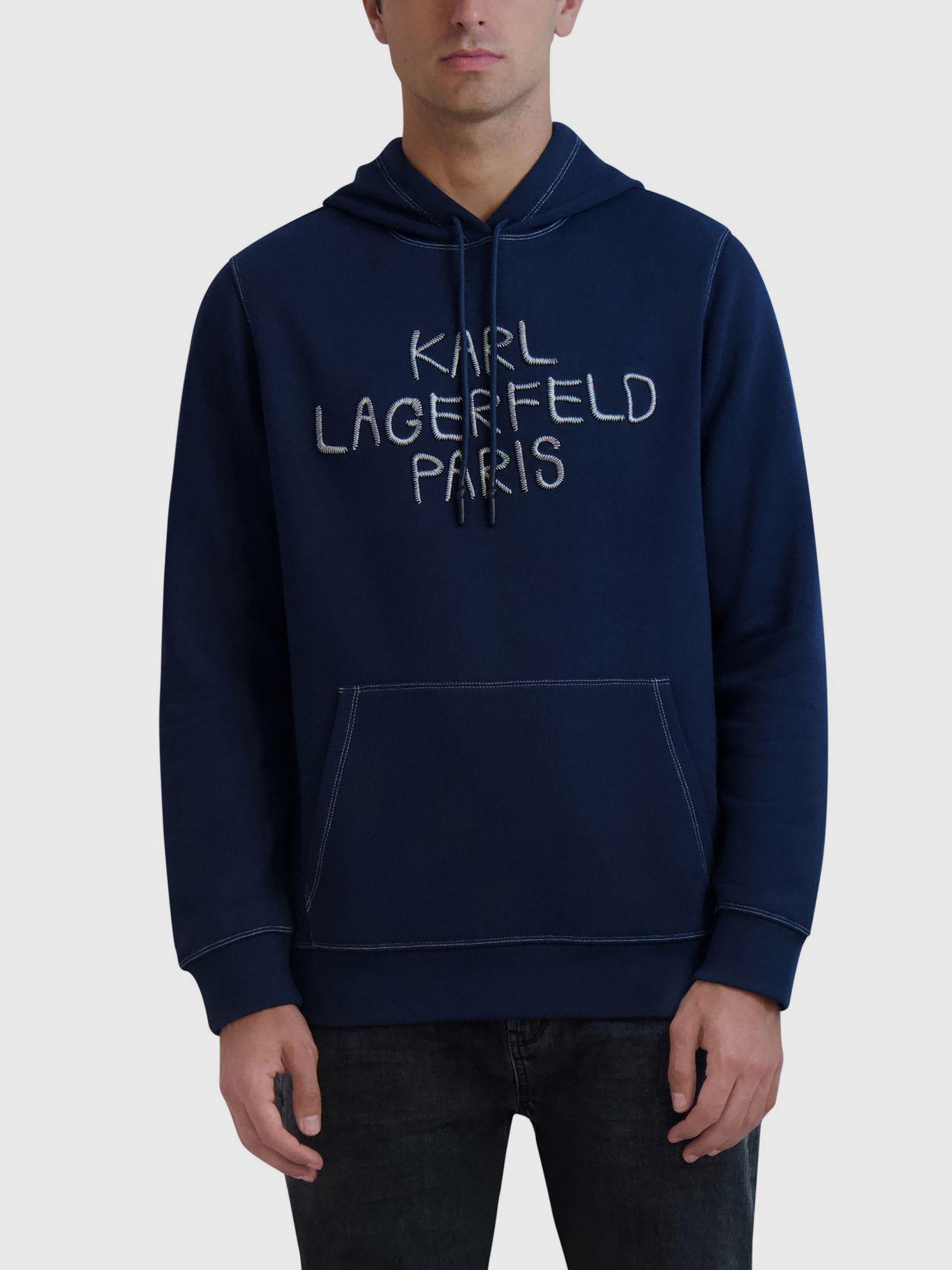 Polerón gorro y logo falso bordado en el pecho Azul-0