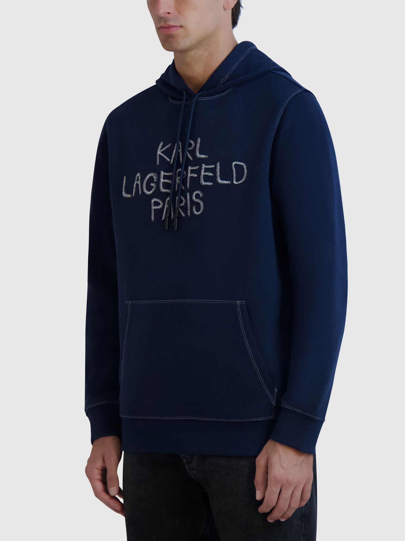 Polerón gorro y logo falso bordado en el pecho Azul-3