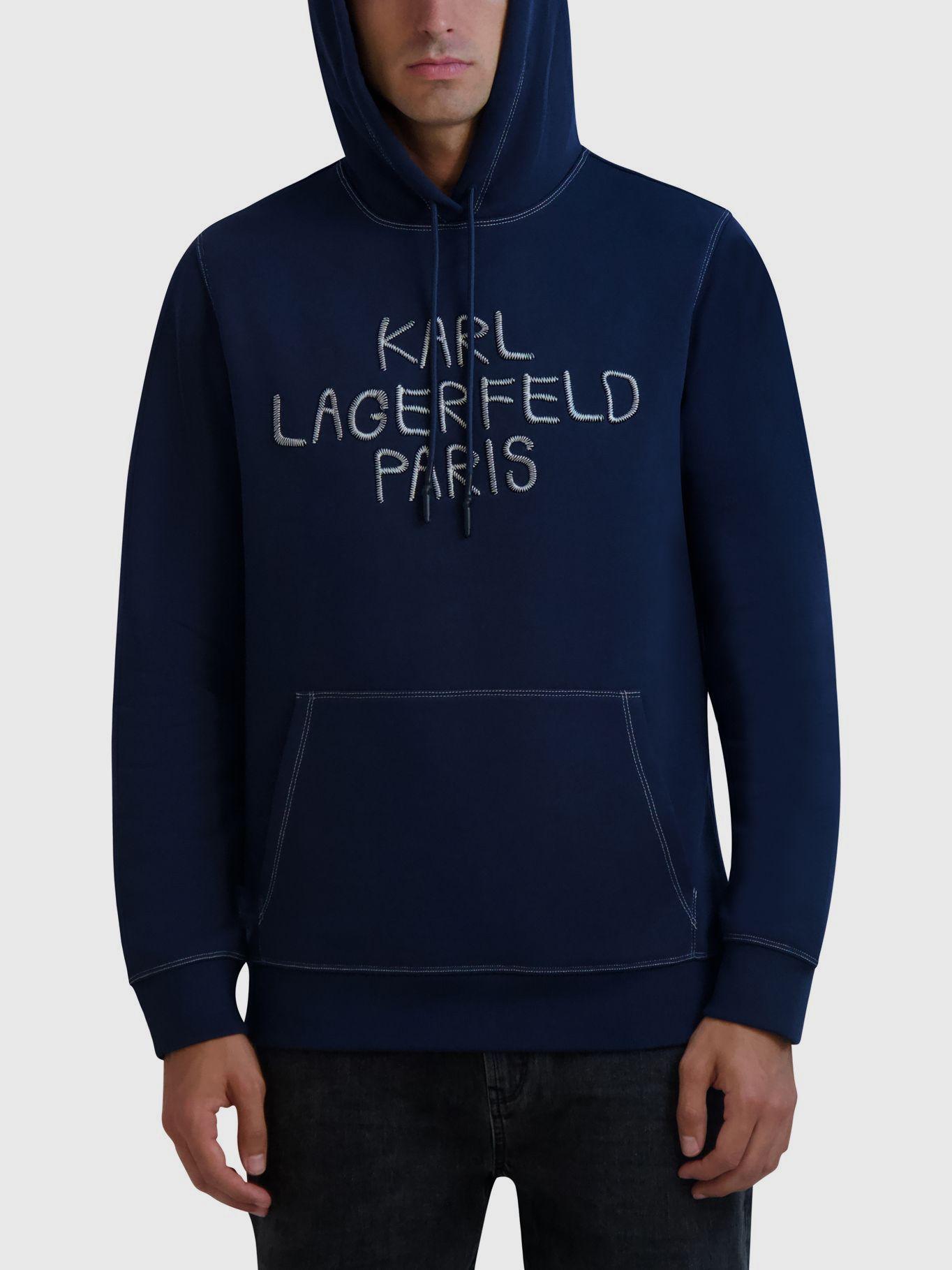 Polerón gorro y logo falso bordado en el pecho Azul-4