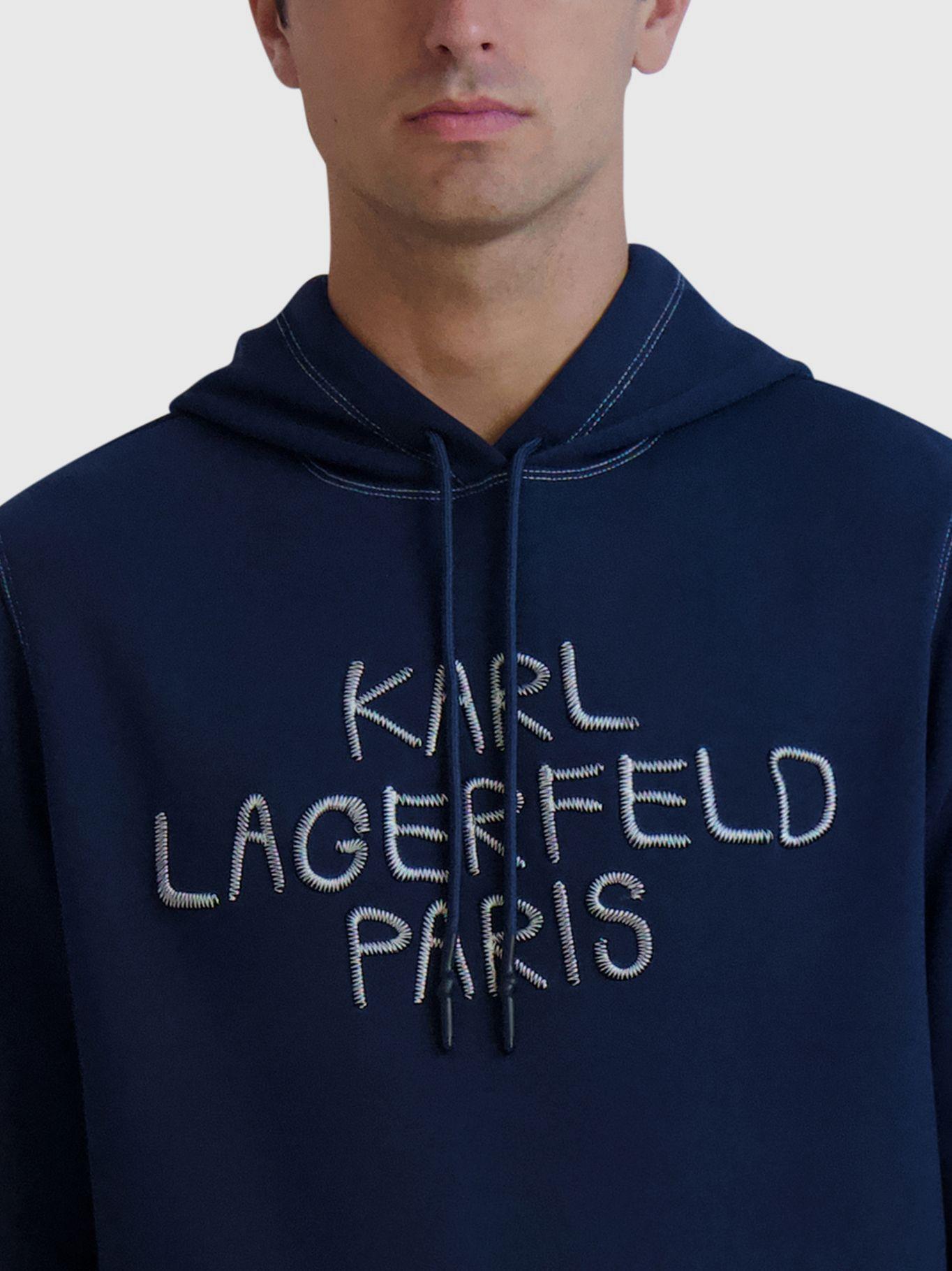 Polerón gorro y logo falso bordado en el pecho Azul-5