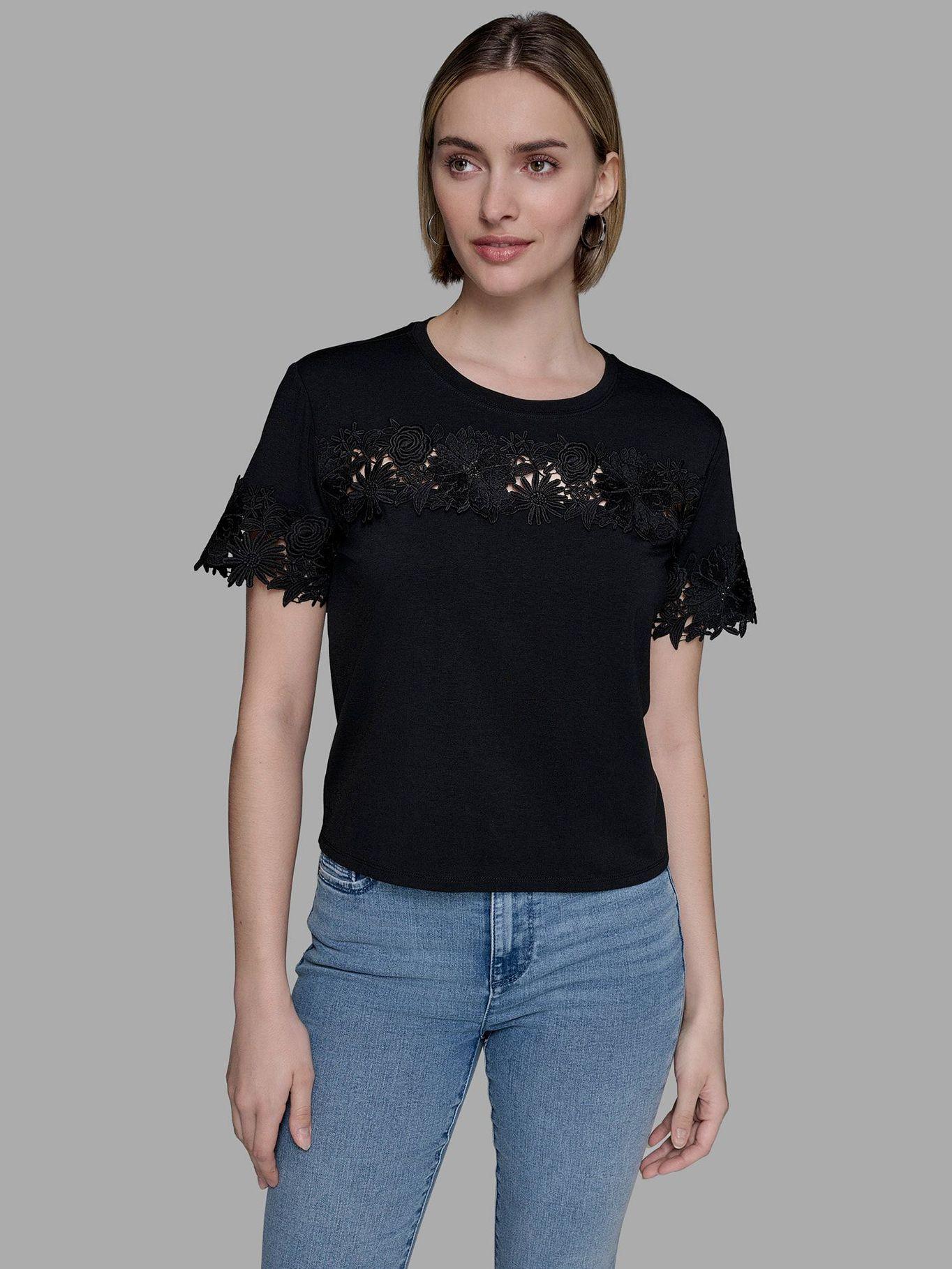 Polera de punto detalle de encaje Negro Karl Lagerfeld-0