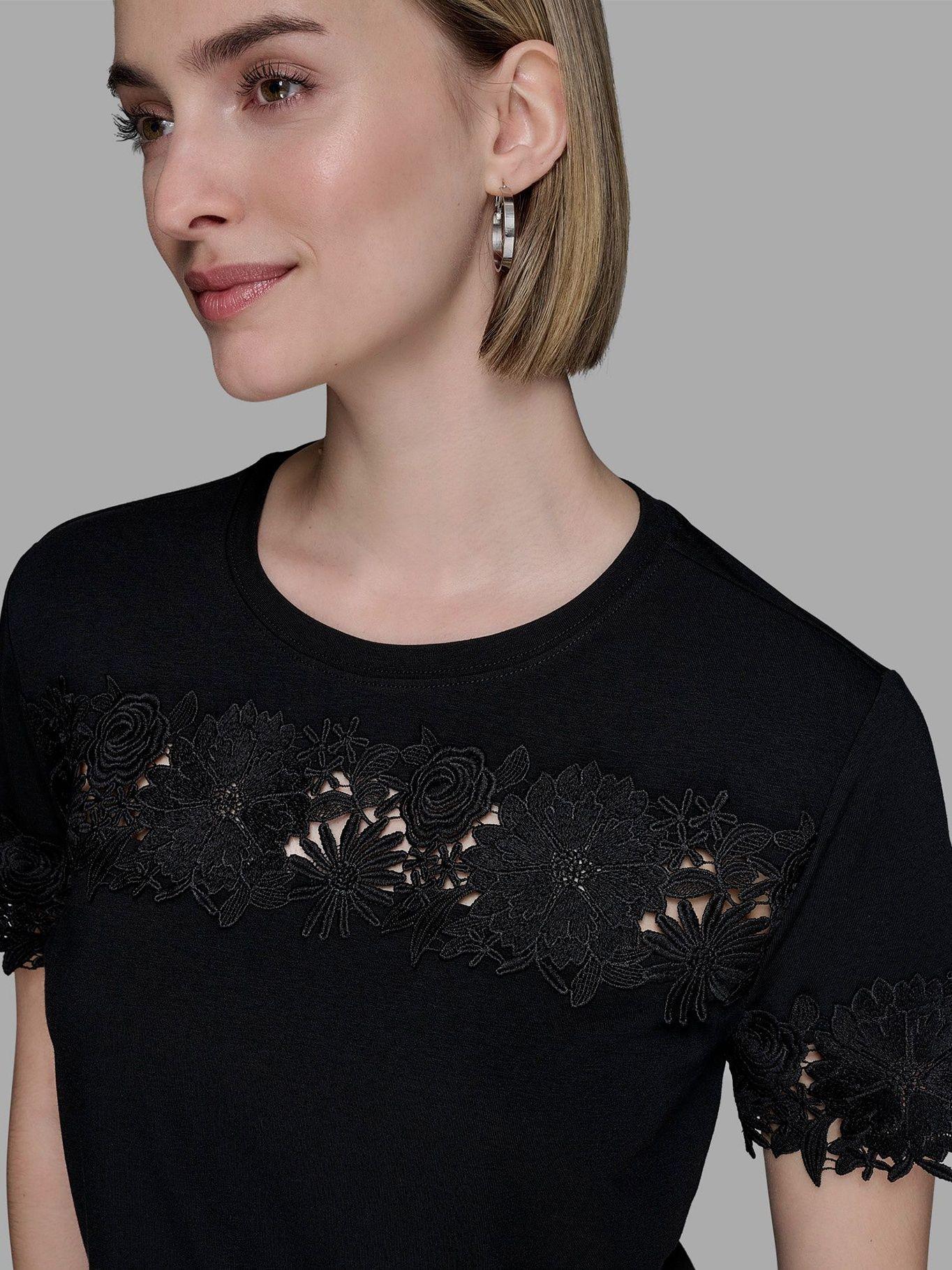 Polera de punto detalle de encaje Negro Karl Lagerfeld-4