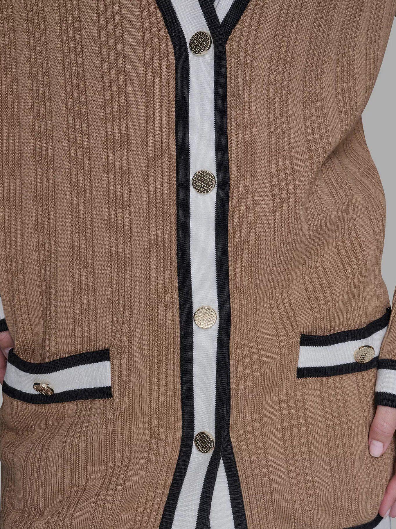 Cárdigan largo bolsillos laterales Beige Karl Lagerfeld-5
