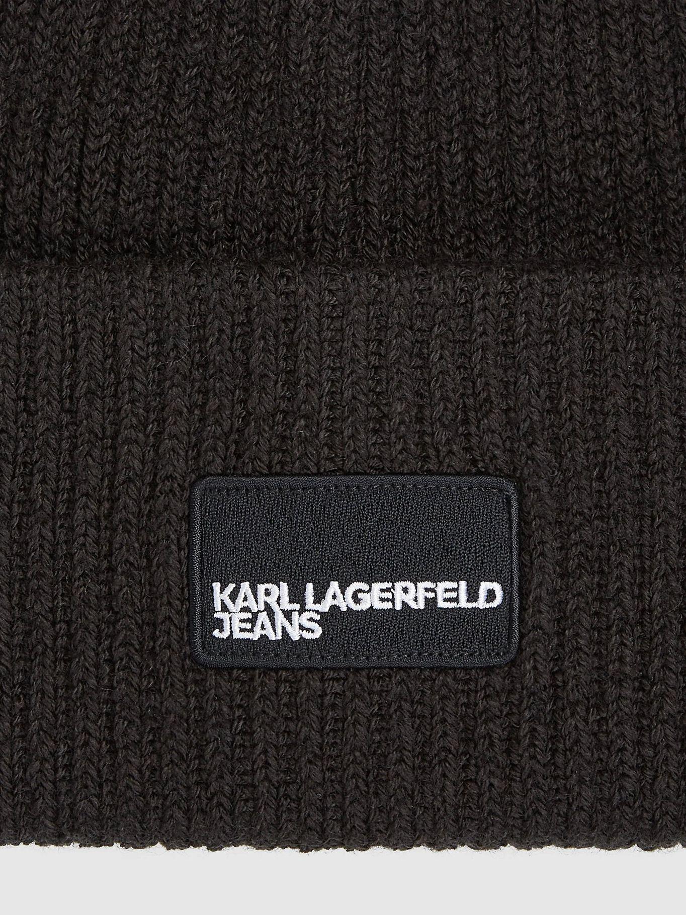 Gorro largo tejido con parche frontal Negro Karl-3