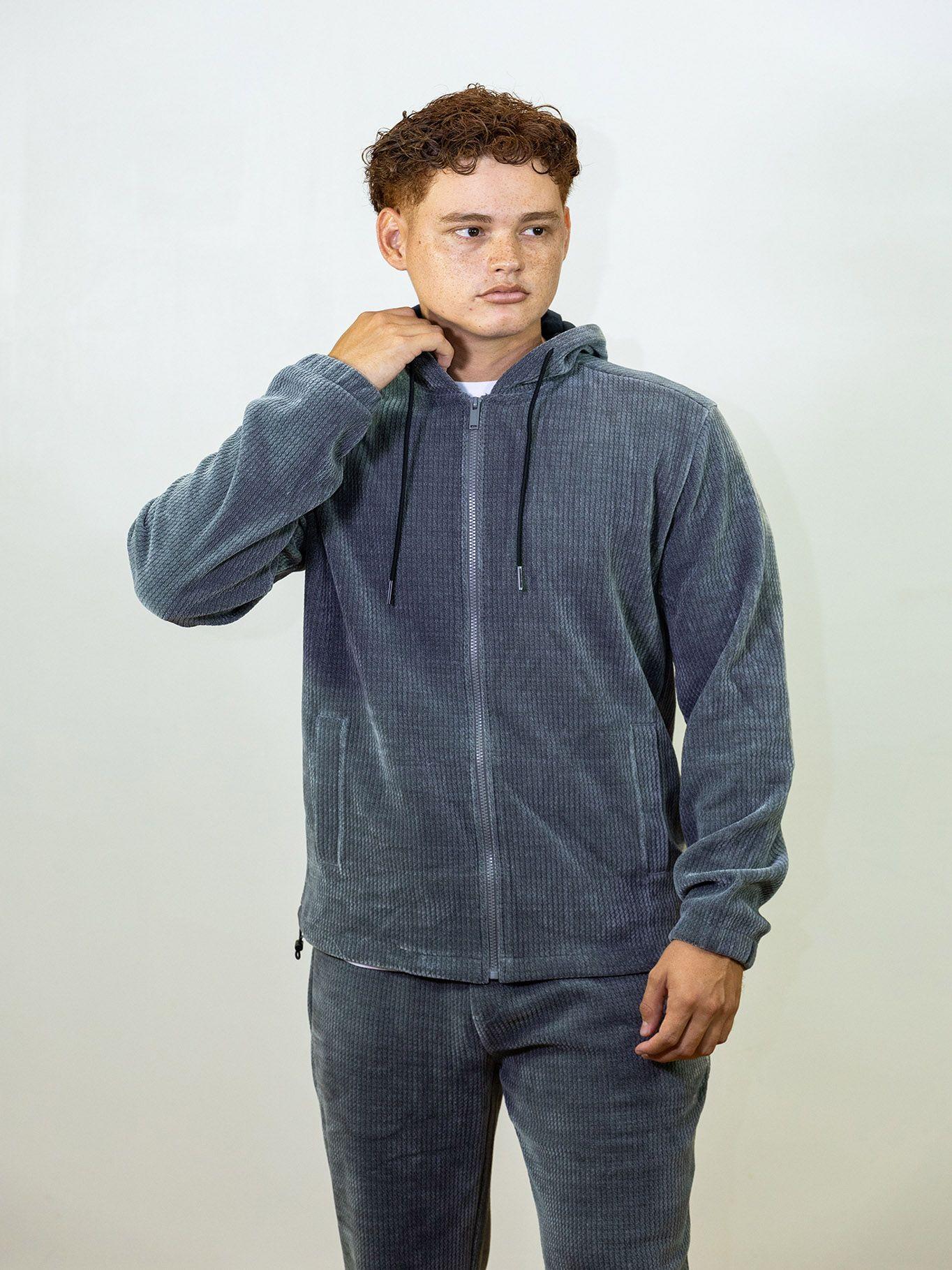 Polerón gorro punto texturizado efecto pana Gris-0