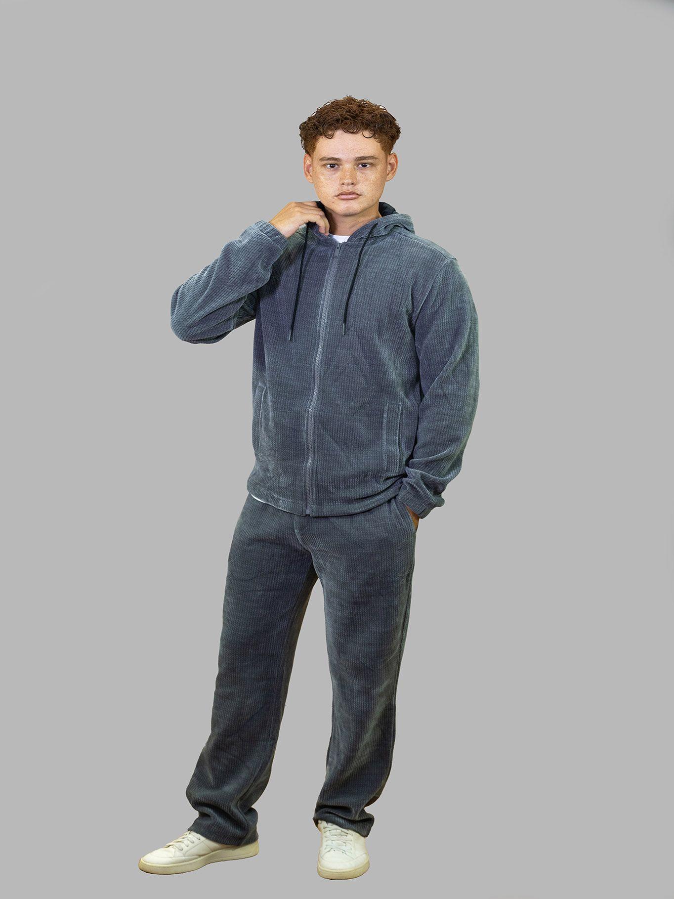 Polerón gorro punto texturizado efecto pana Gris-1