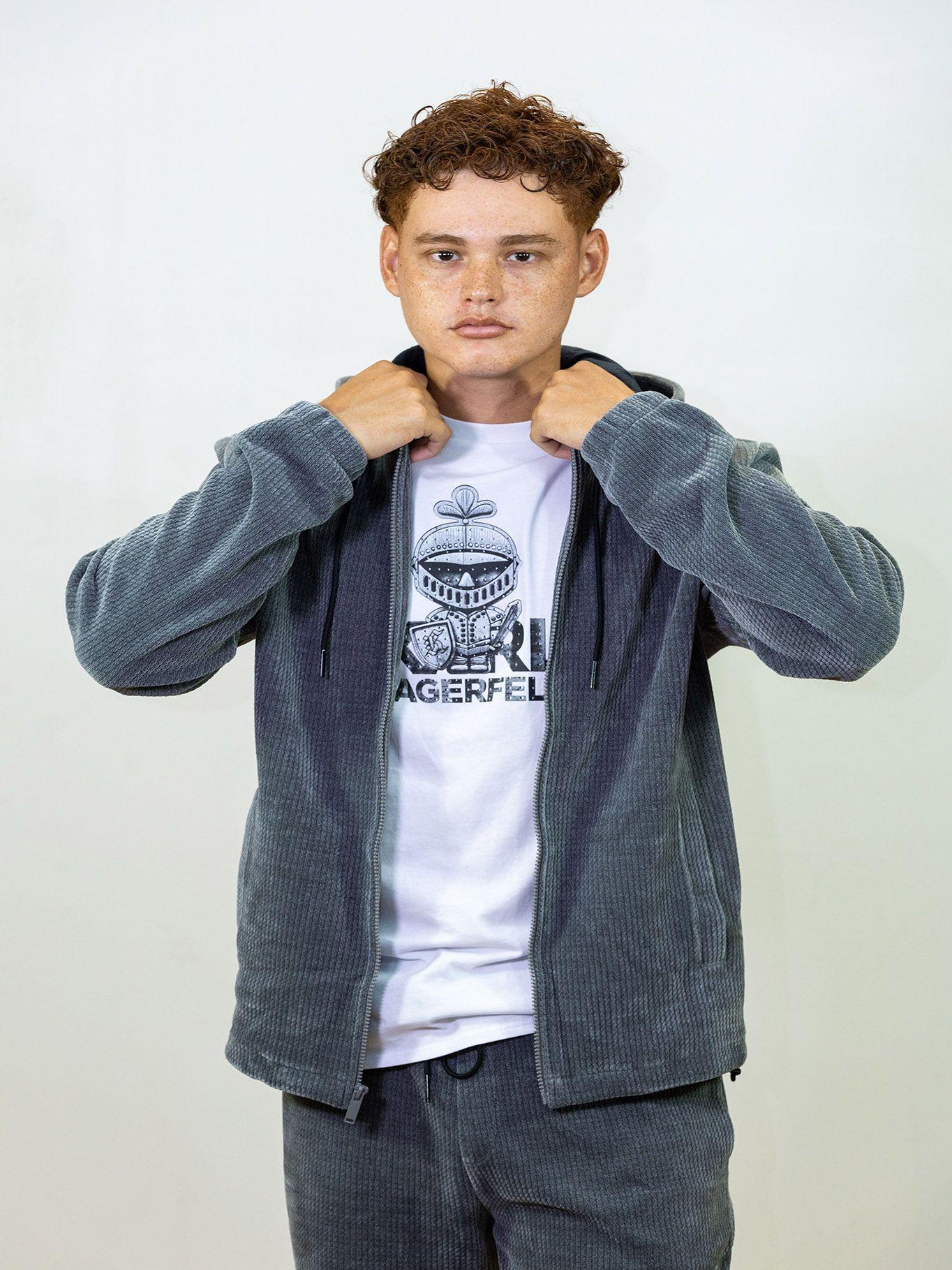 Polerón gorro punto texturizado efecto pana Gris-3