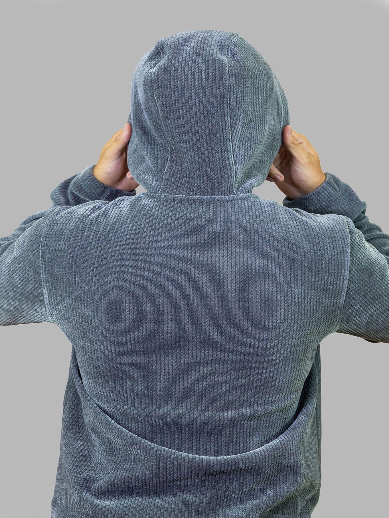 Polerón gorro punto texturizado efecto pana Gris-4