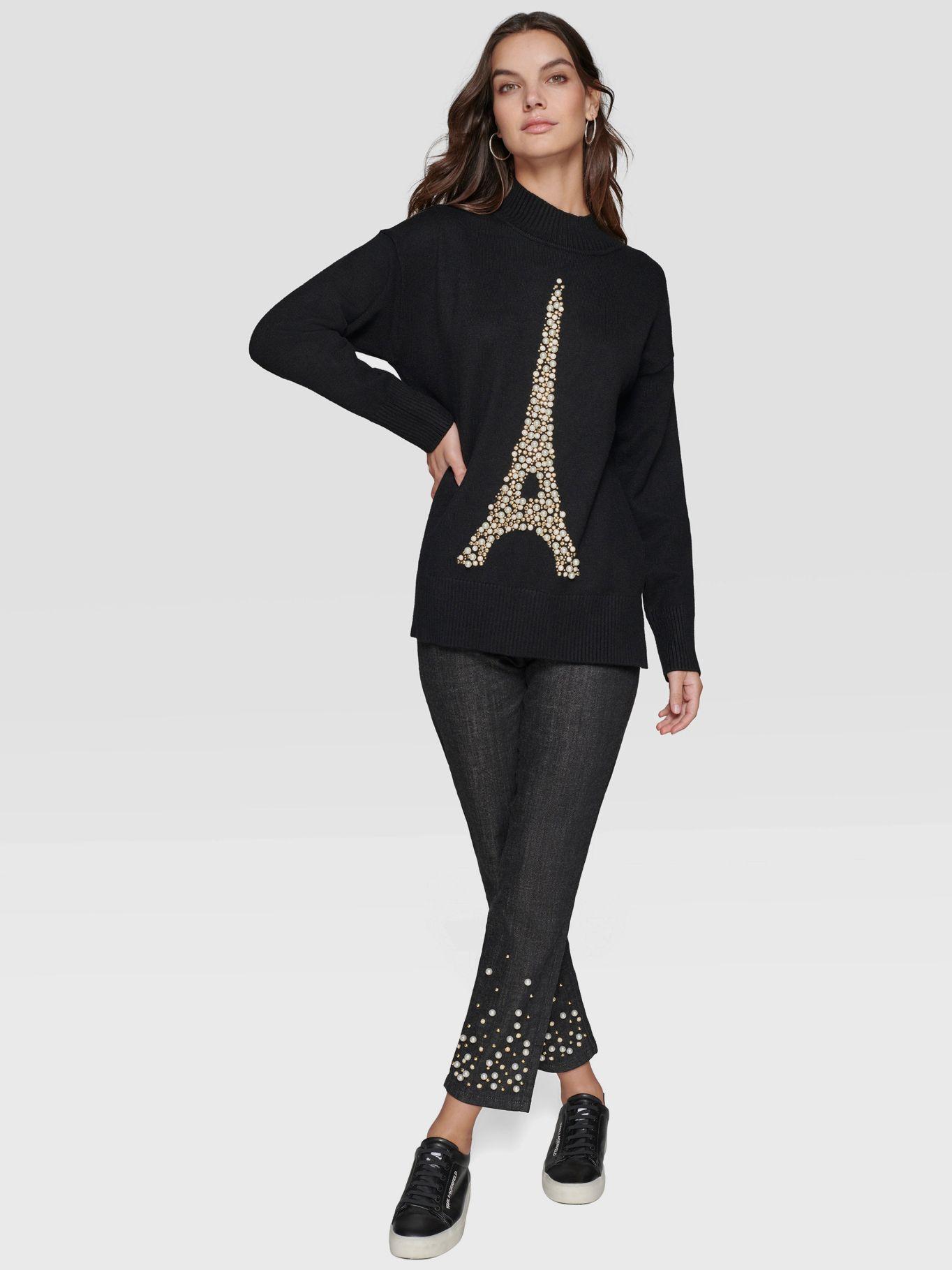 Sweater con Torre Eiffel a perlas Negro-1