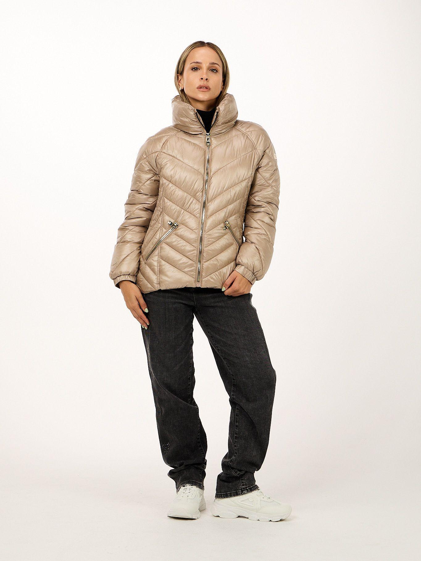 Chaqueta puffer cortas con fruncidos Beige Karl-1