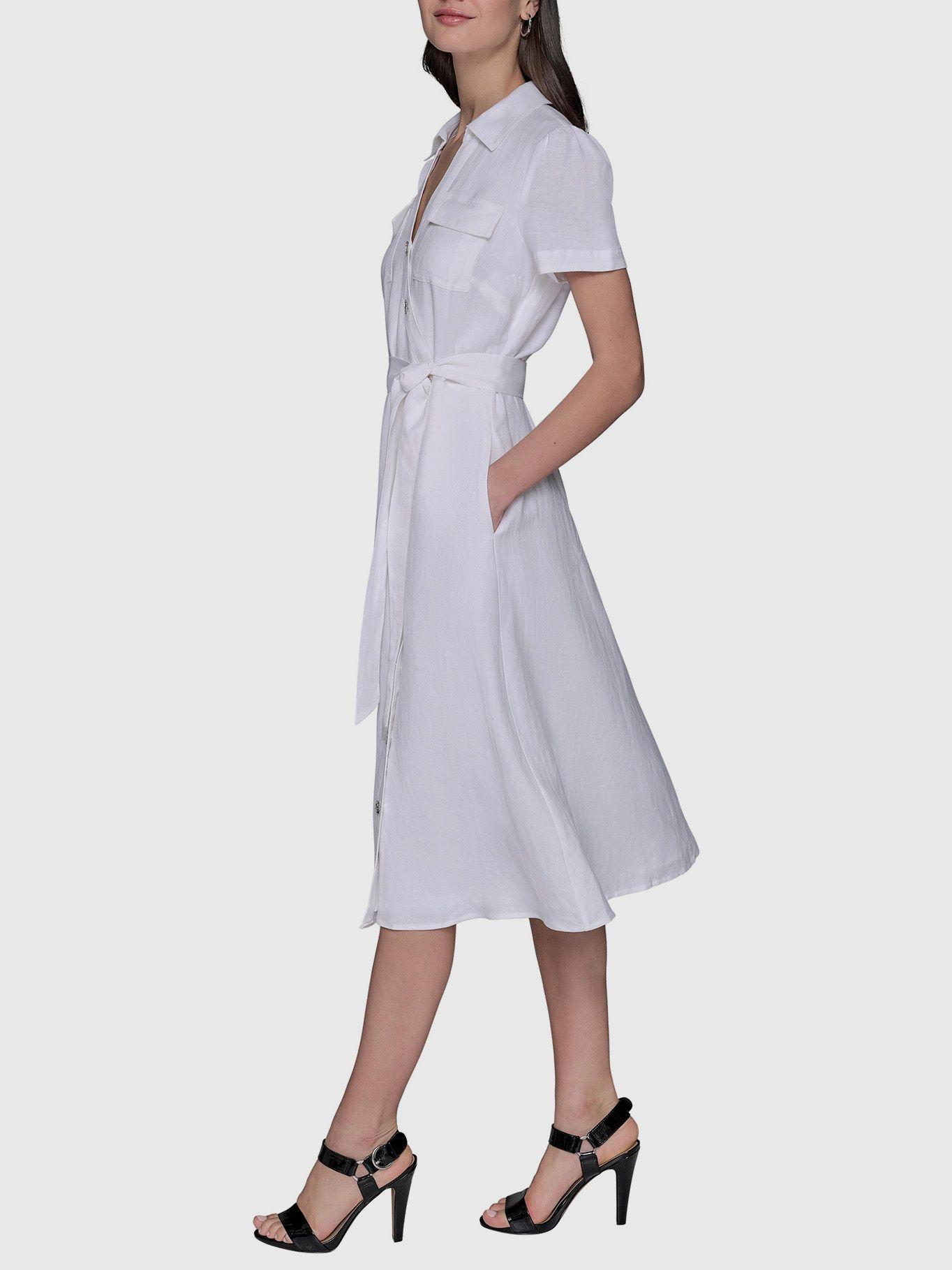 Vestido midi falso escote cruzado Blanco Karl Lagerfeld-3