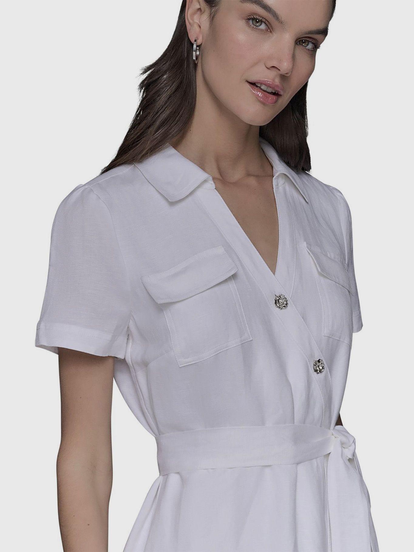 Vestido midi falso escote cruzado Blanco Karl Lagerfeld-4