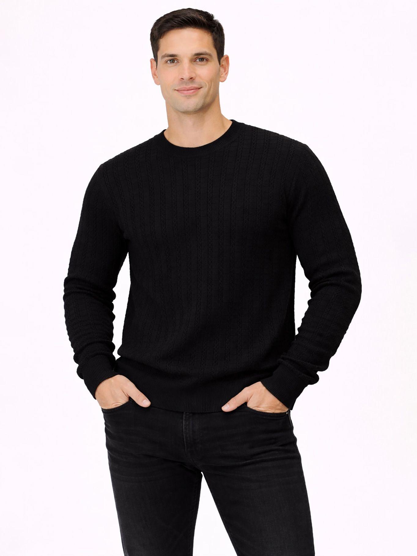Sweater con tejido de patrón de cable Negro Karl-0