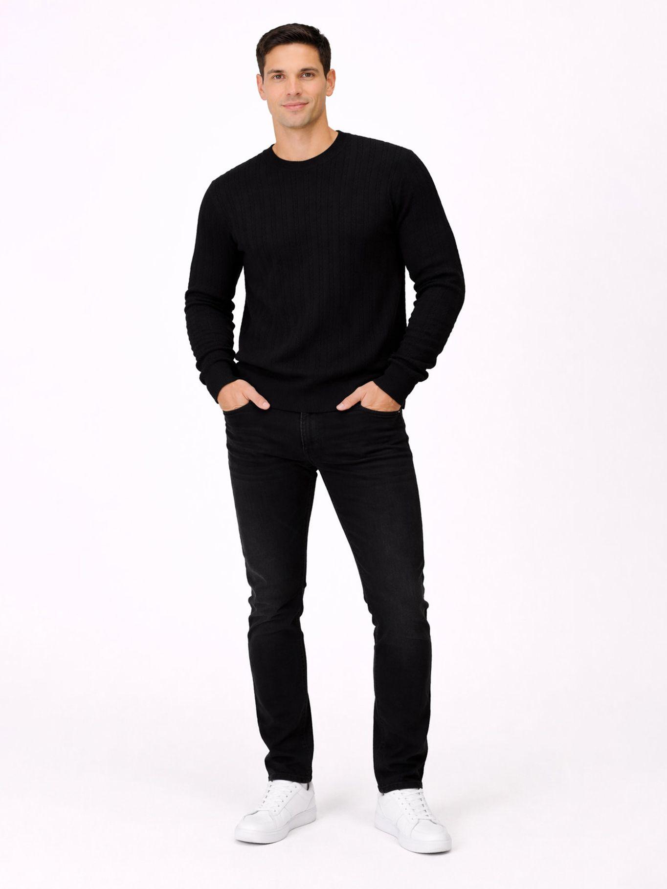 Sweater con tejido de patrón de cable Negro Karl-1