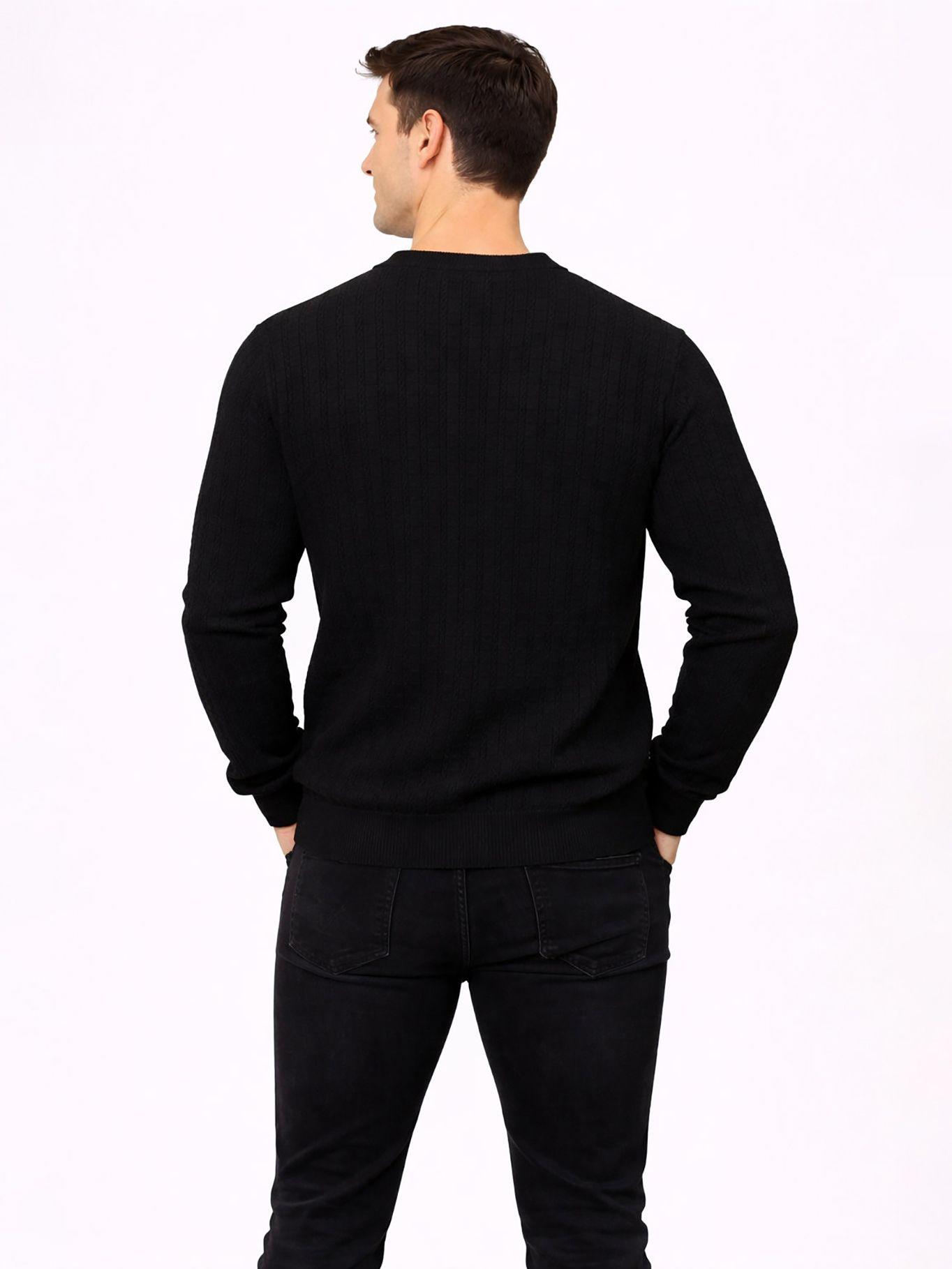 Sweater con tejido de patrón de cable Negro Karl-2