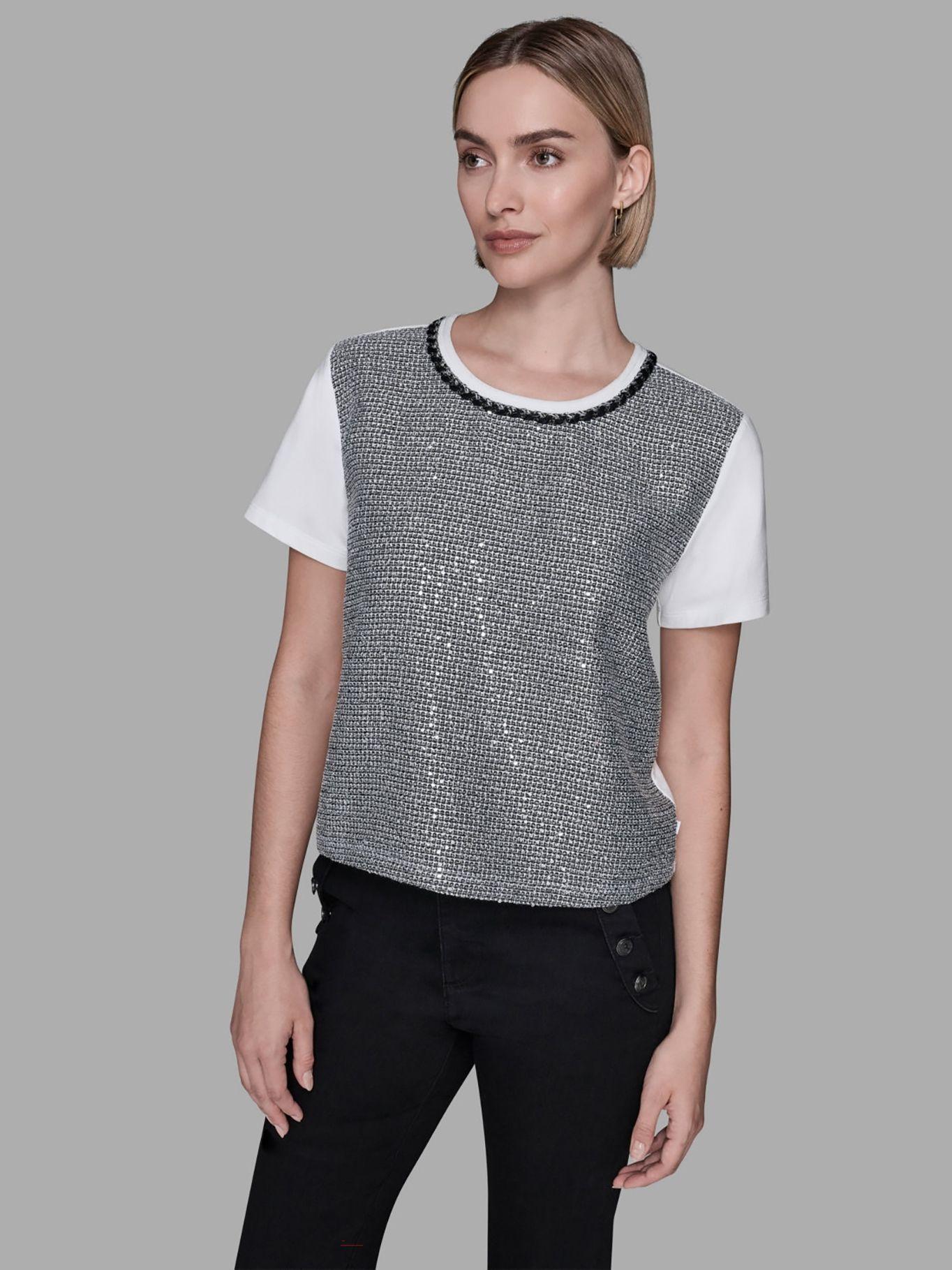 Top de manga corta tejido mixto Blanco Karl Lagerfeld-0