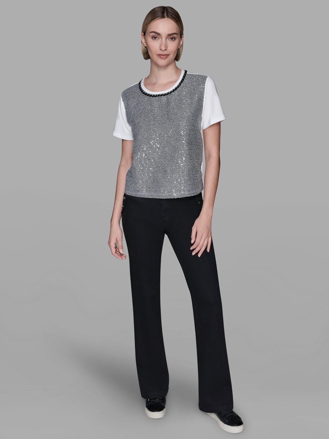 Top de manga corta tejido mixto Blanco Karl Lagerfeld-1