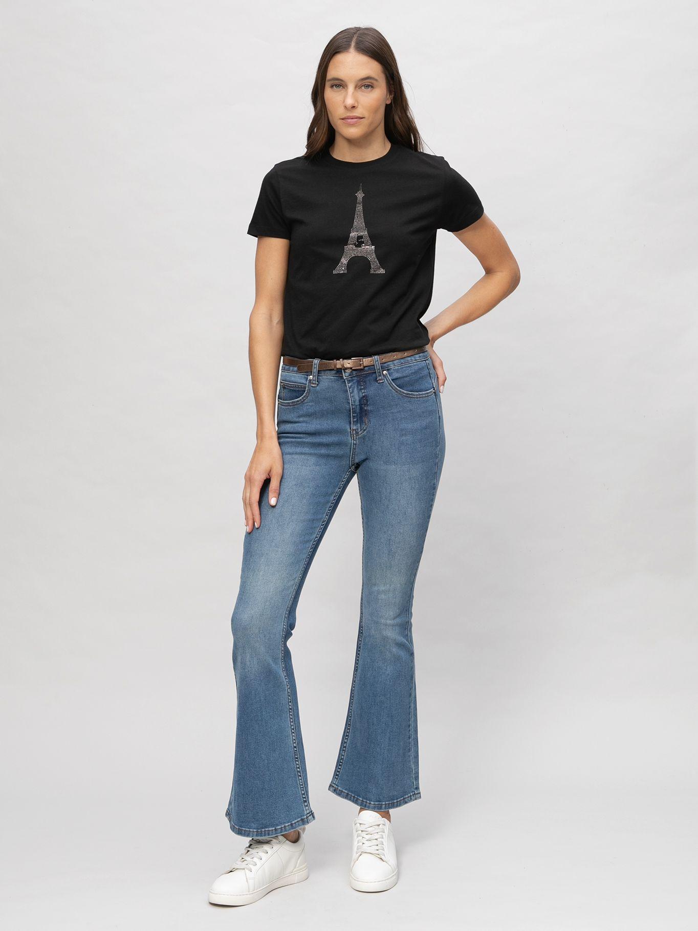 Polera gráfico la Torre Eiffel talle en pedrería Negro-1