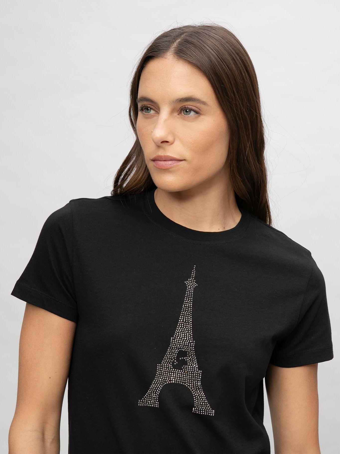Polera gráfico la Torre Eiffel talle en pedrería Negro-3