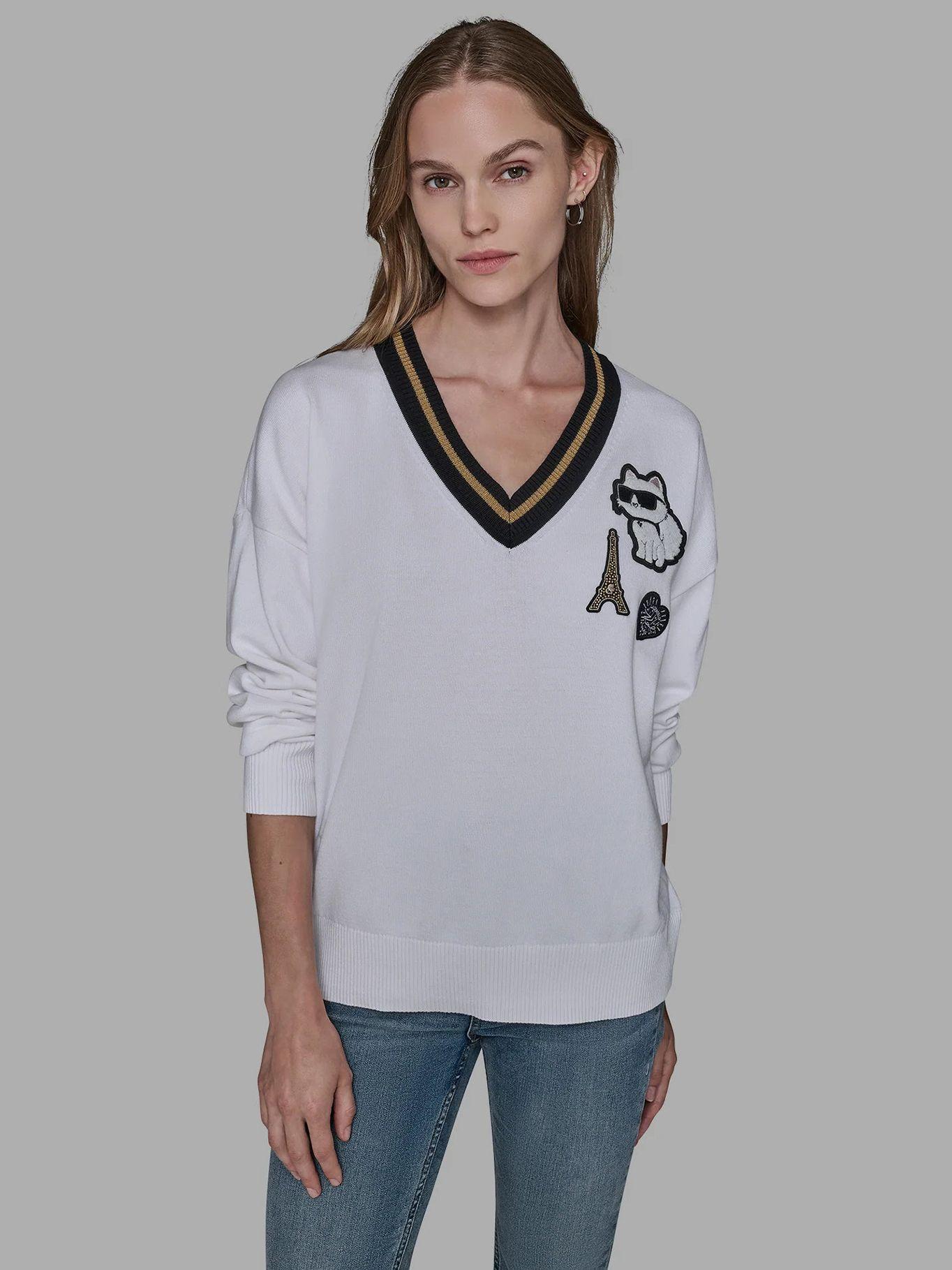 Sweater parches distintivos Choupette y Torre Blanco-0