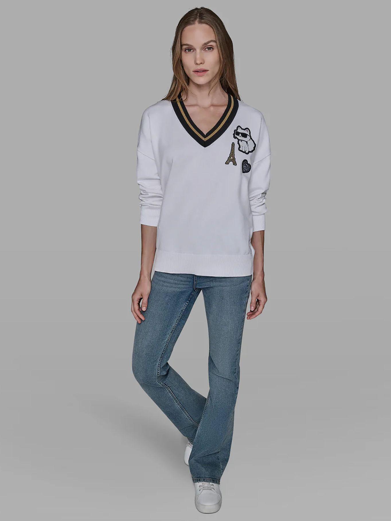 Sweater parches distintivos Choupette y Torre Blanco-1