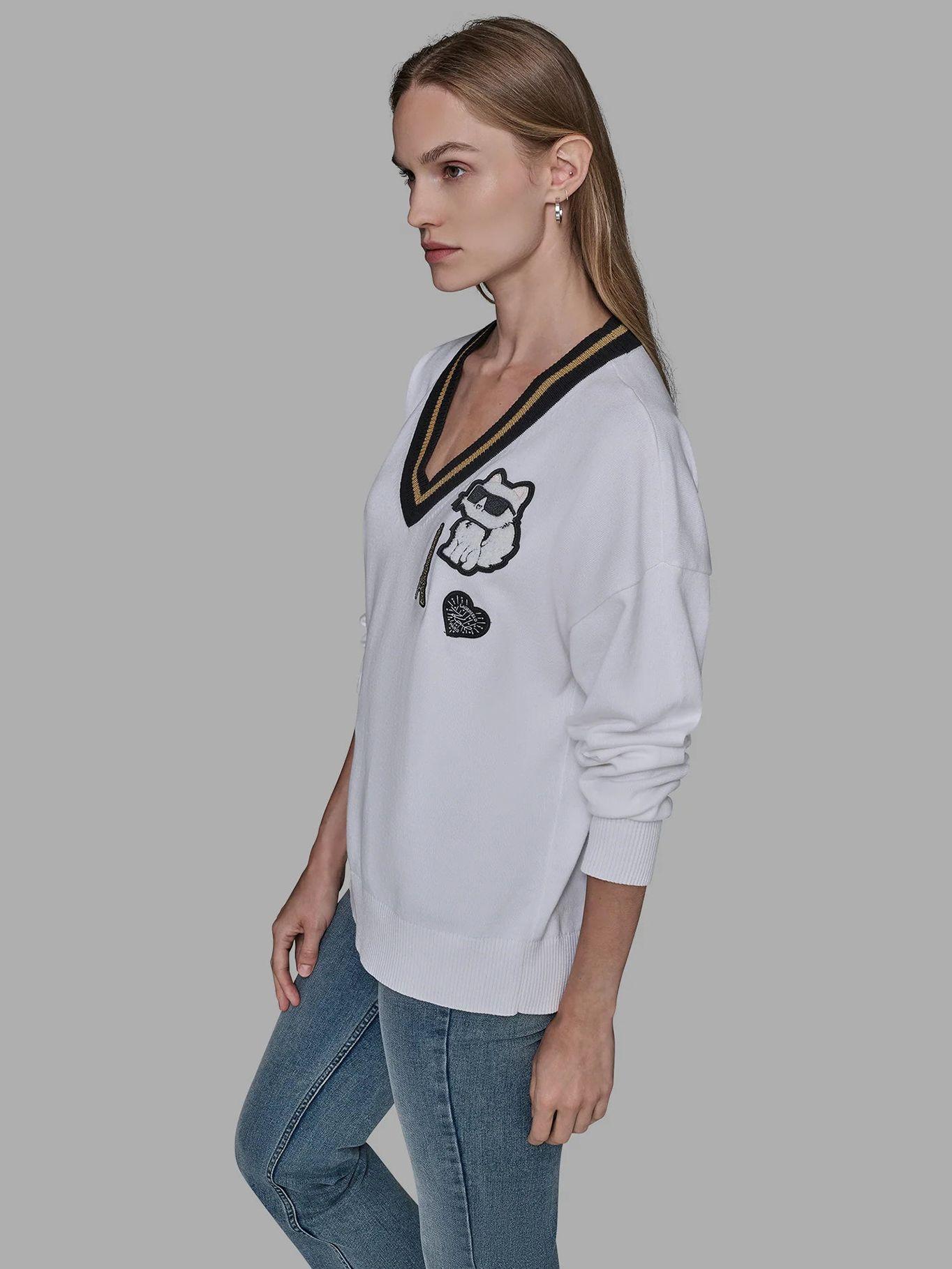 Sweater parches distintivos Choupette y Torre Blanco-3