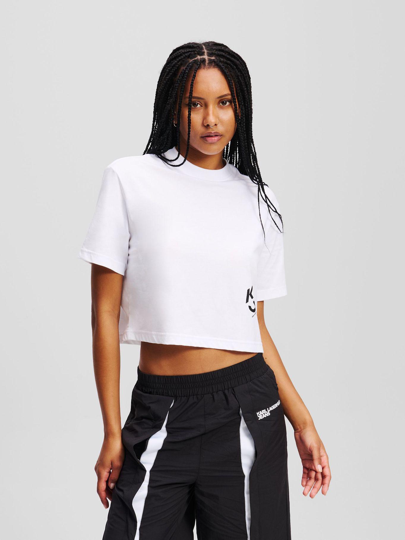Polera cropped con monograma Blanco Karl Lagerfeld-0