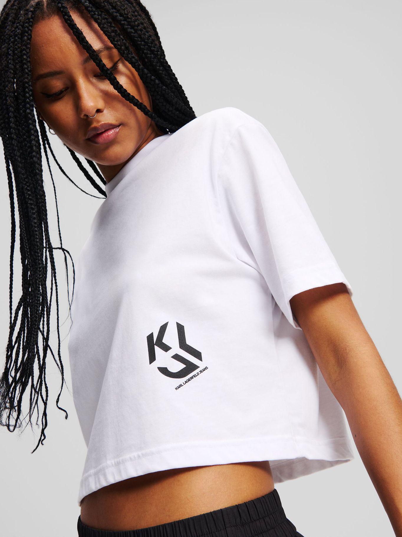 Polera cropped con monograma Blanco Karl Lagerfeld-3