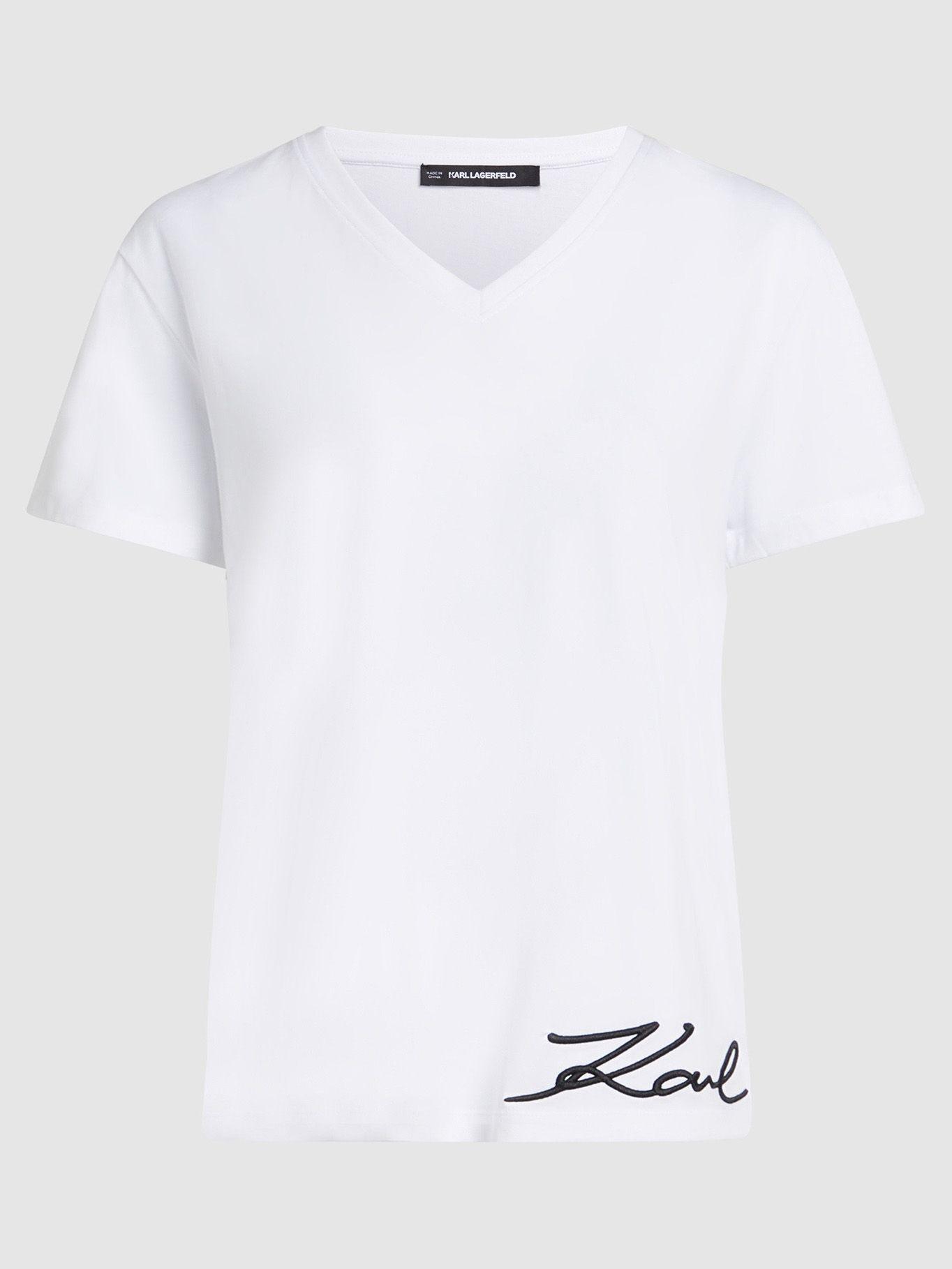 Polera con firma de Karl bordada Blanco Karl Lagerfeld-0