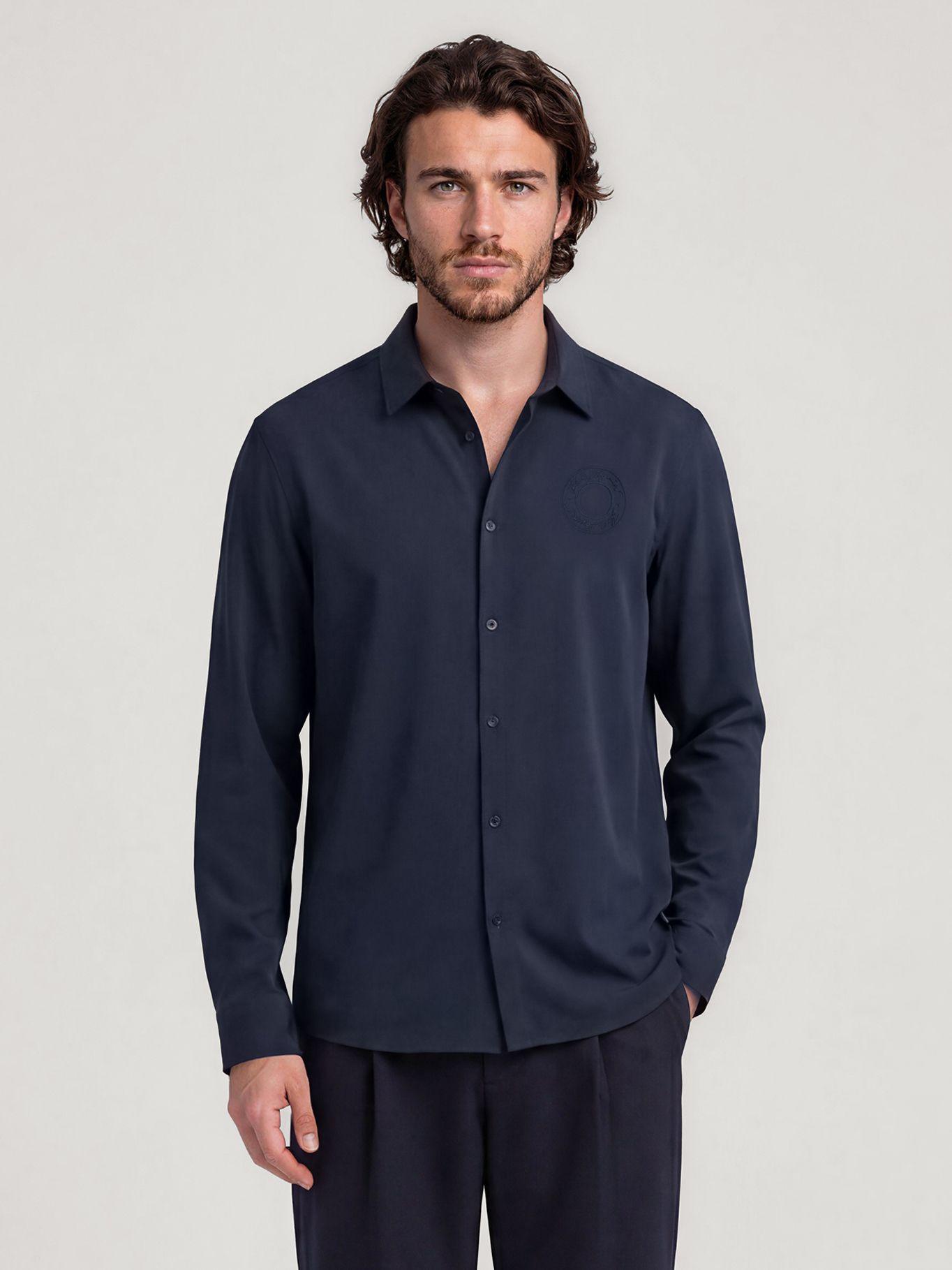 Camisa de manga larga con bordado luna Azul Karl-0
