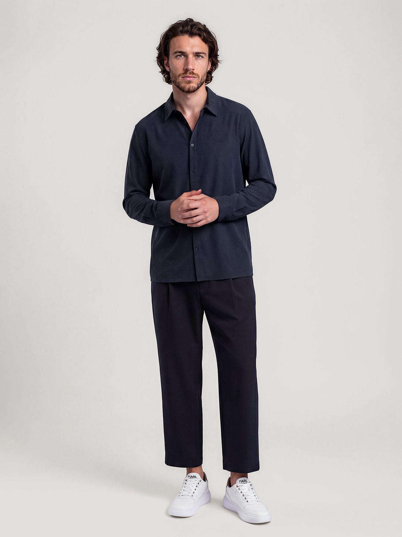 Camisa de manga larga con bordado luna Azul Karl-1