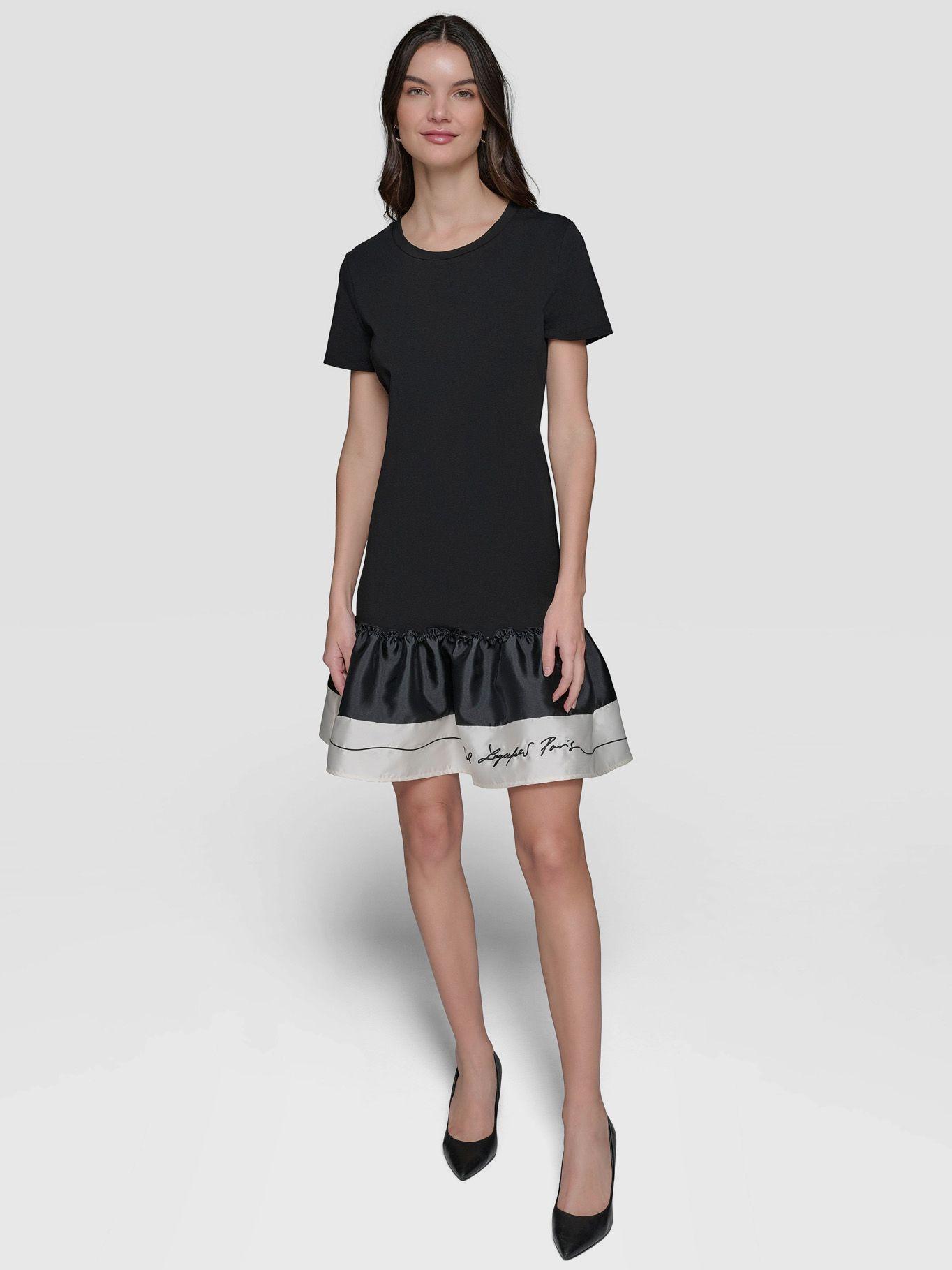 Vestido con diseño de volantes Negro-1