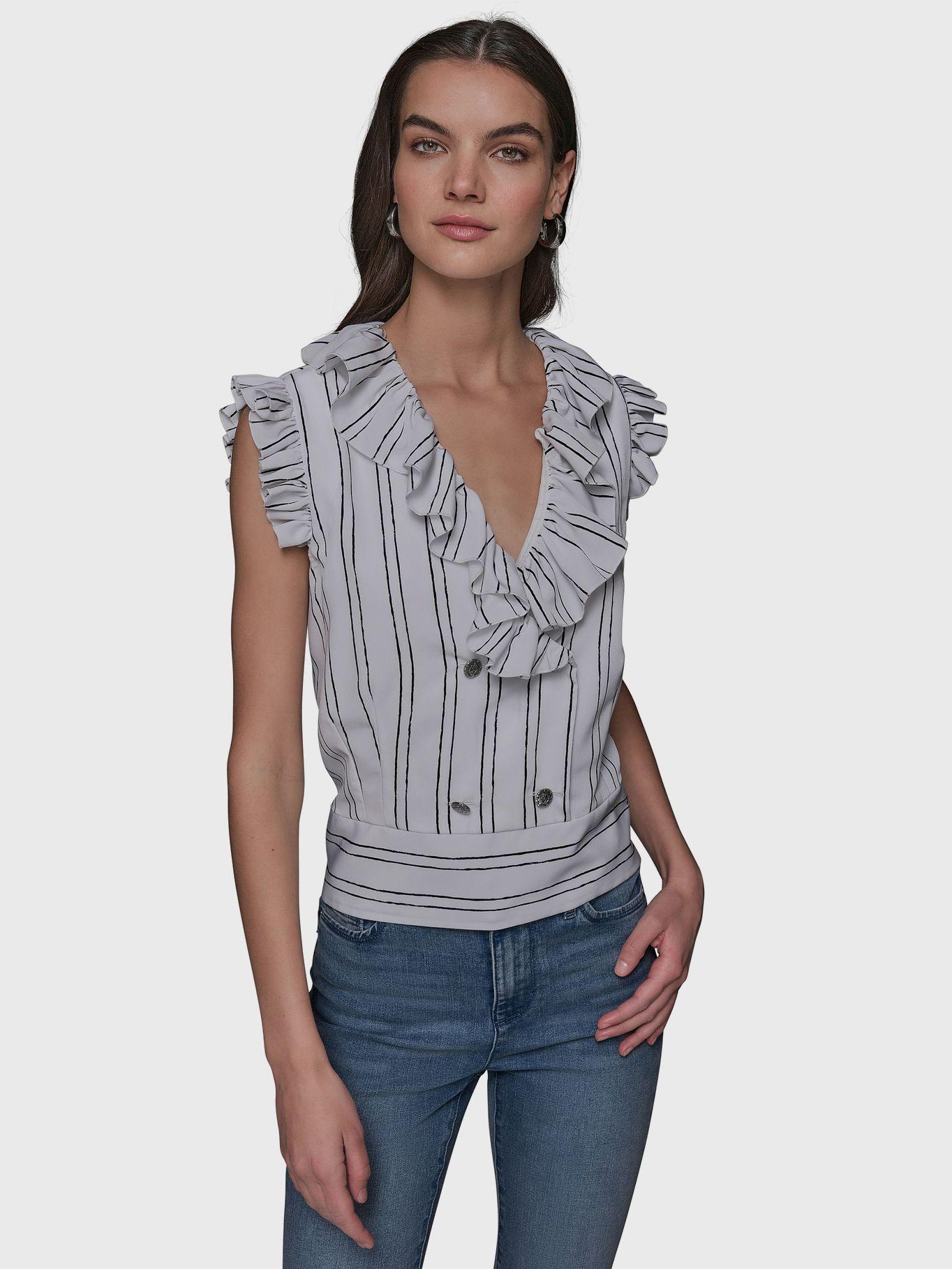 Blusa crop con estampado de rayas Blanco Karl Lagerfeld-0