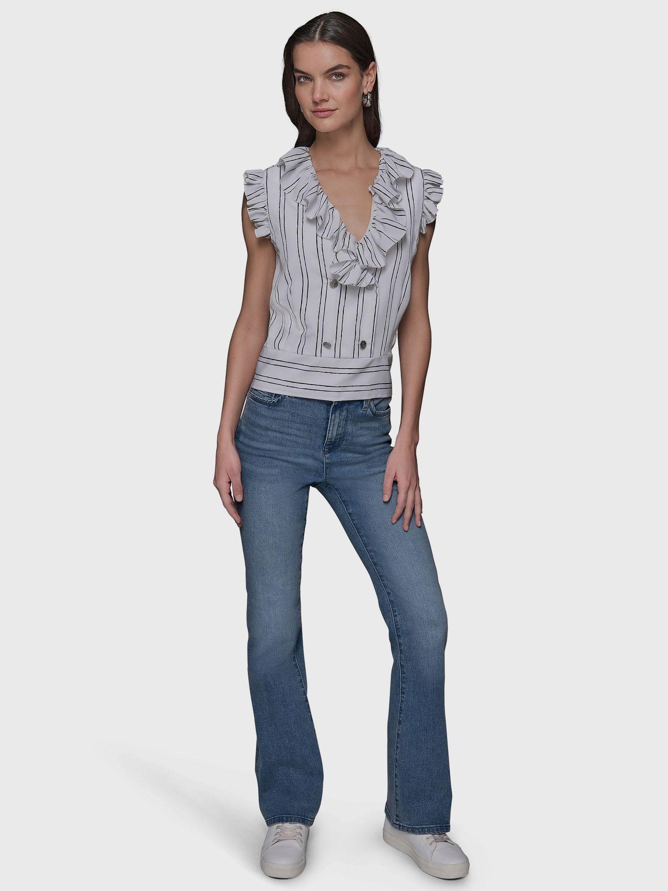Blusa crop con estampado de rayas Blanco Karl Lagerfeld-1