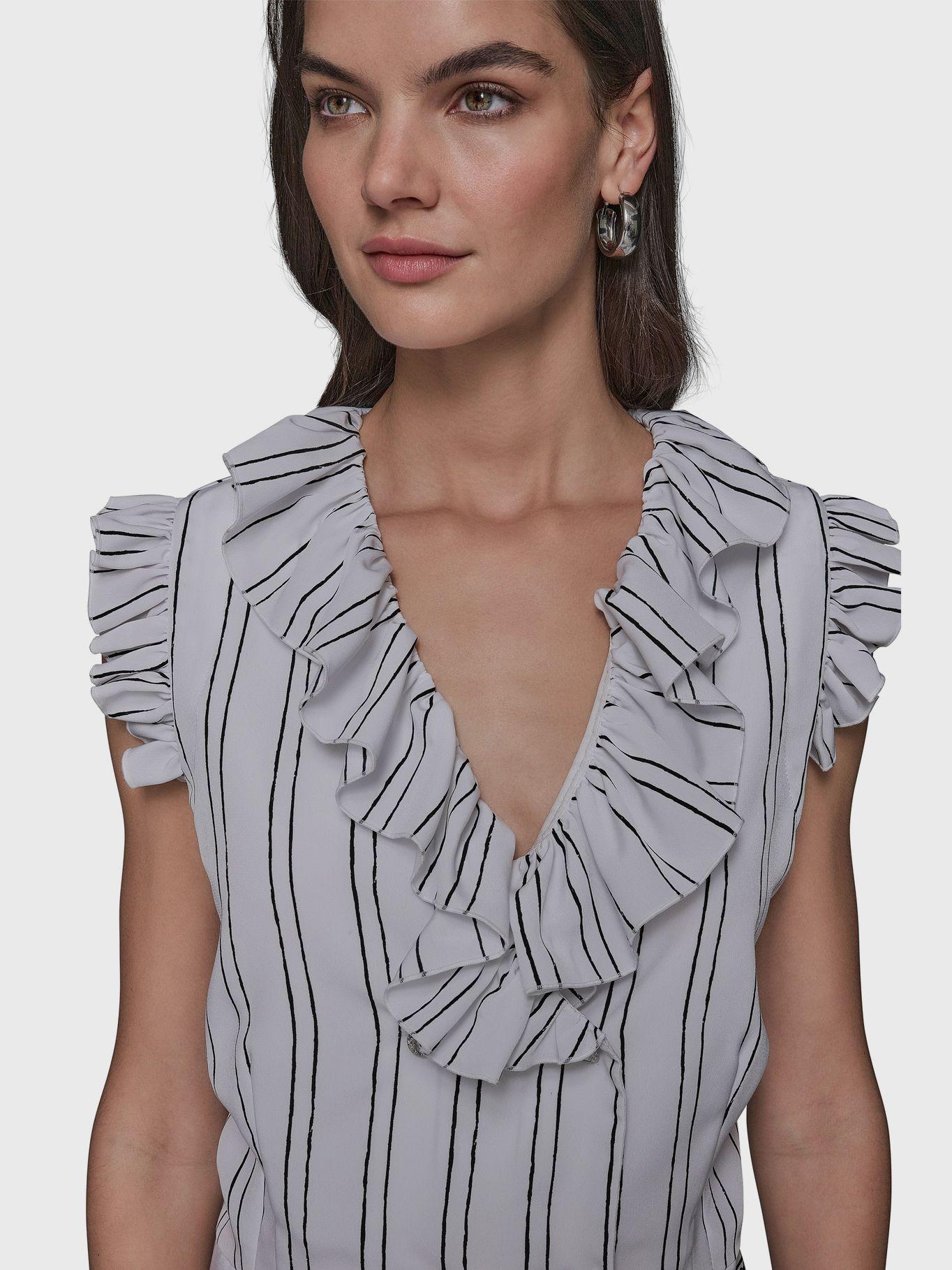 Blusa crop con estampado de rayas Blanco Karl Lagerfeld-4