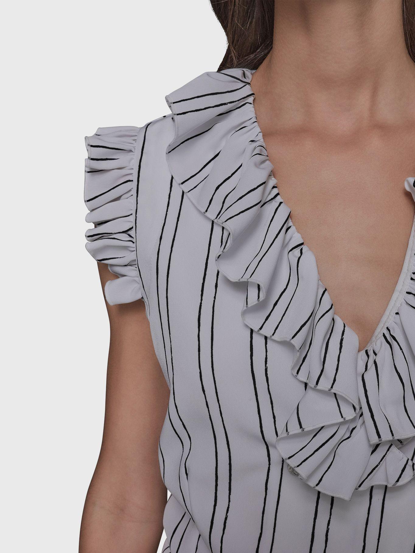Blusa crop con estampado de rayas Blanco Karl Lagerfeld-5