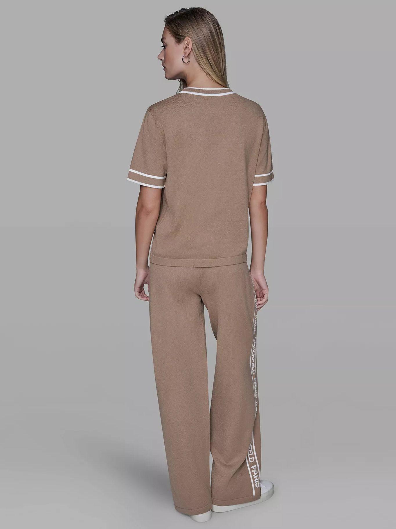 Sweater de cuello redondo con cinta de logo Beige Karl-2