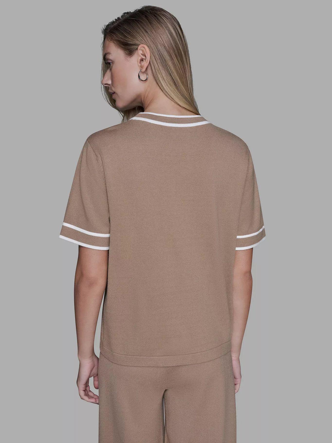 Sweater de cuello redondo con cinta de logo Beige Karl-3
