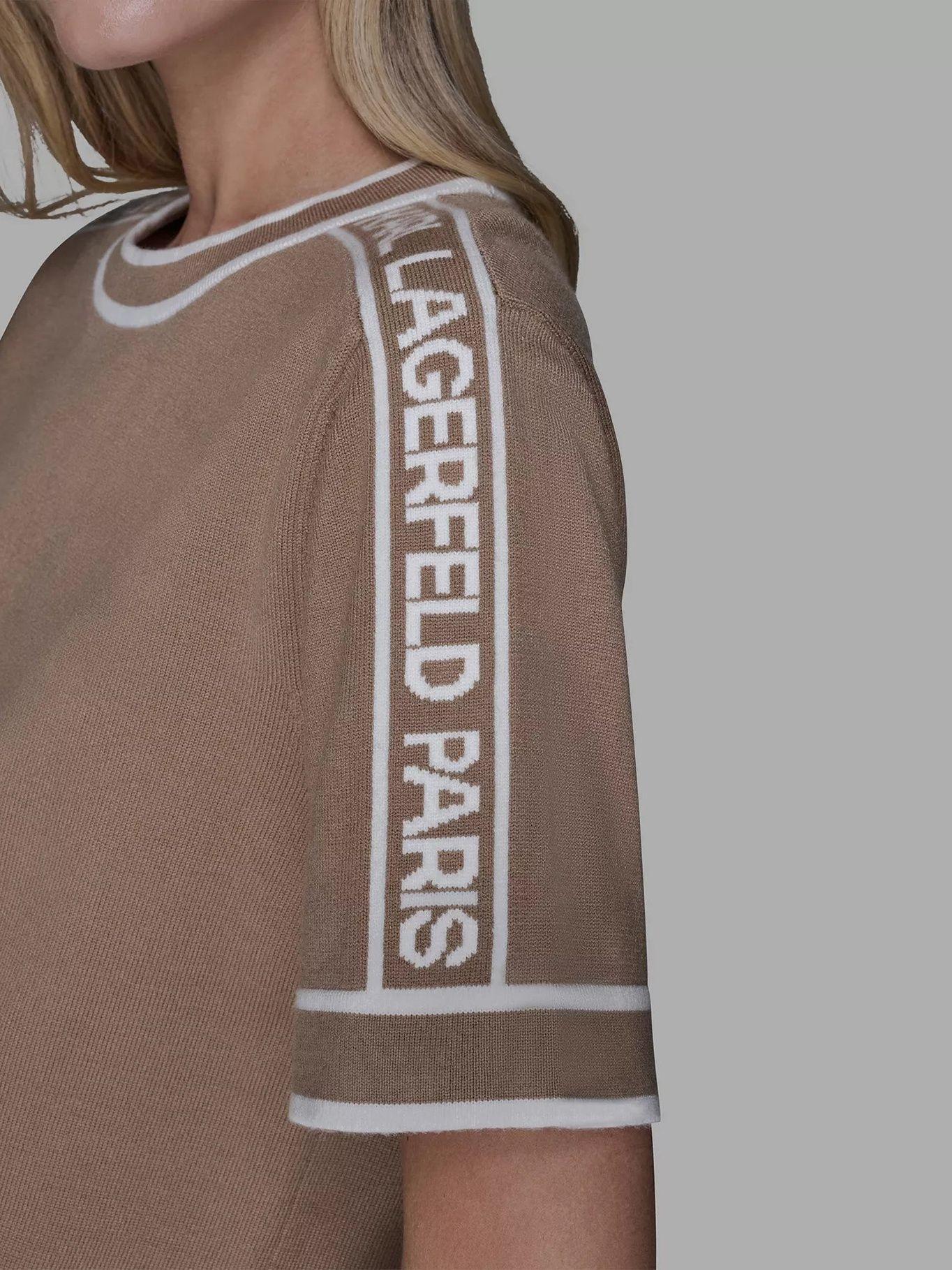 Sweater de cuello redondo con cinta de logo Beige Karl-5