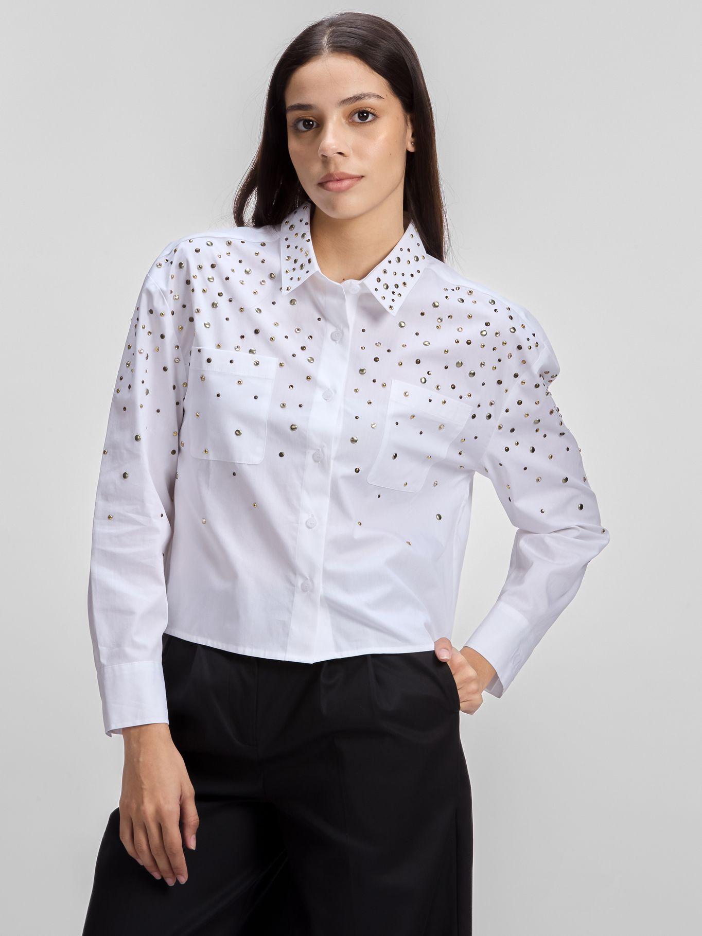 Camisa cropped tachuelas Blanco Karl Lagerfeld-0
