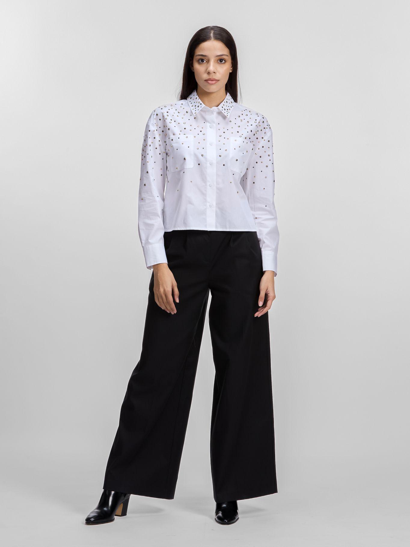 Camisa cropped tachuelas Blanco Karl Lagerfeld-3