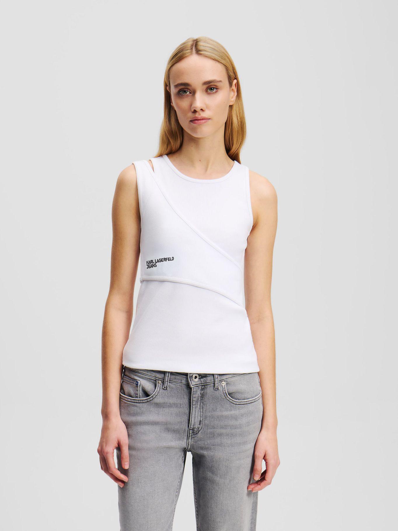 Polera acanalada sin mangas Blanco Karl Lagerfeld-0