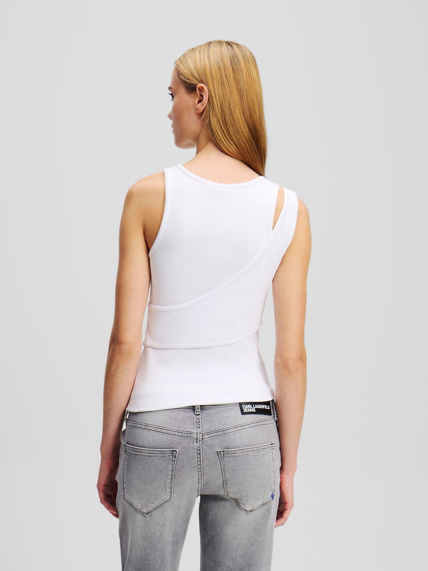 Polera acanalada sin mangas Blanco Karl Lagerfeld-2