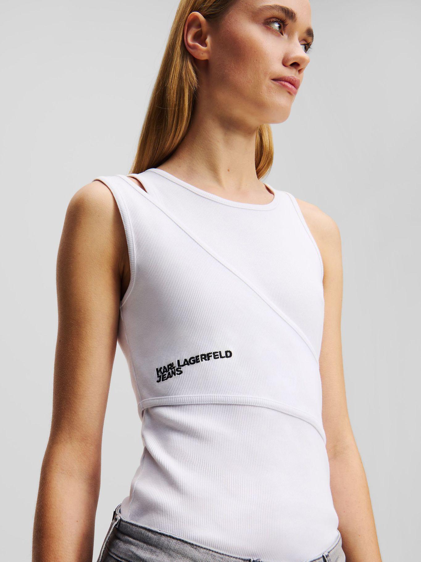 Polera acanalada sin mangas Blanco Karl Lagerfeld-3