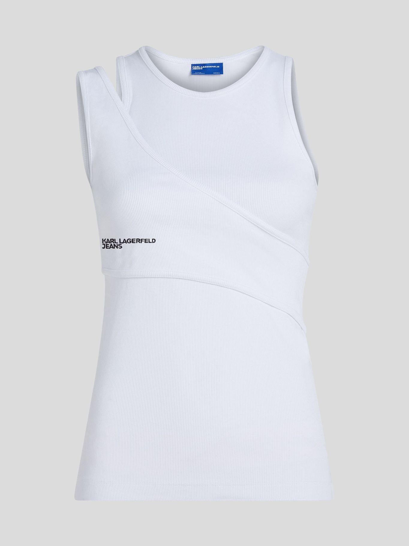 Polera acanalada sin mangas Blanco Karl Lagerfeld-4