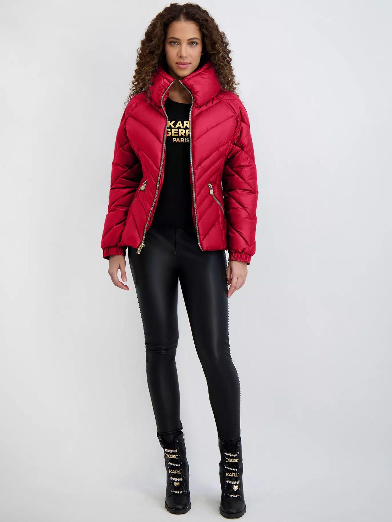 Chaqueta puffer cortas con fruncidos Rojo Karl-1