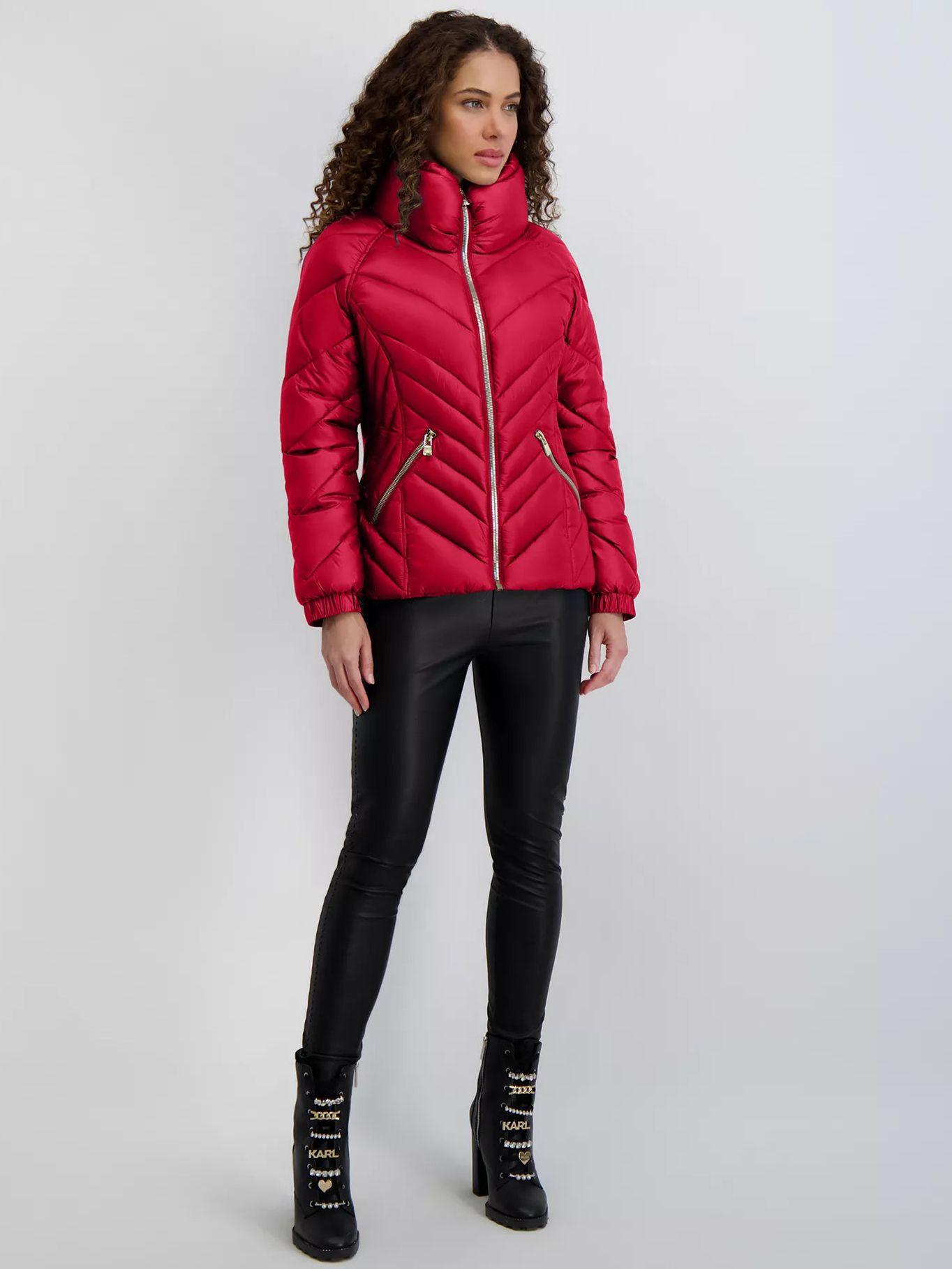 Chaqueta puffer cortas con fruncidos Rojo Karl-3